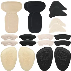 20 Pcs Heel Cushion Grips and Metatarsal Pads, Heel Pads for Ladies and Gentleman Shoes, Blister Prevention for Too Big Shoes, in 4 Styles and 2 Colors for You