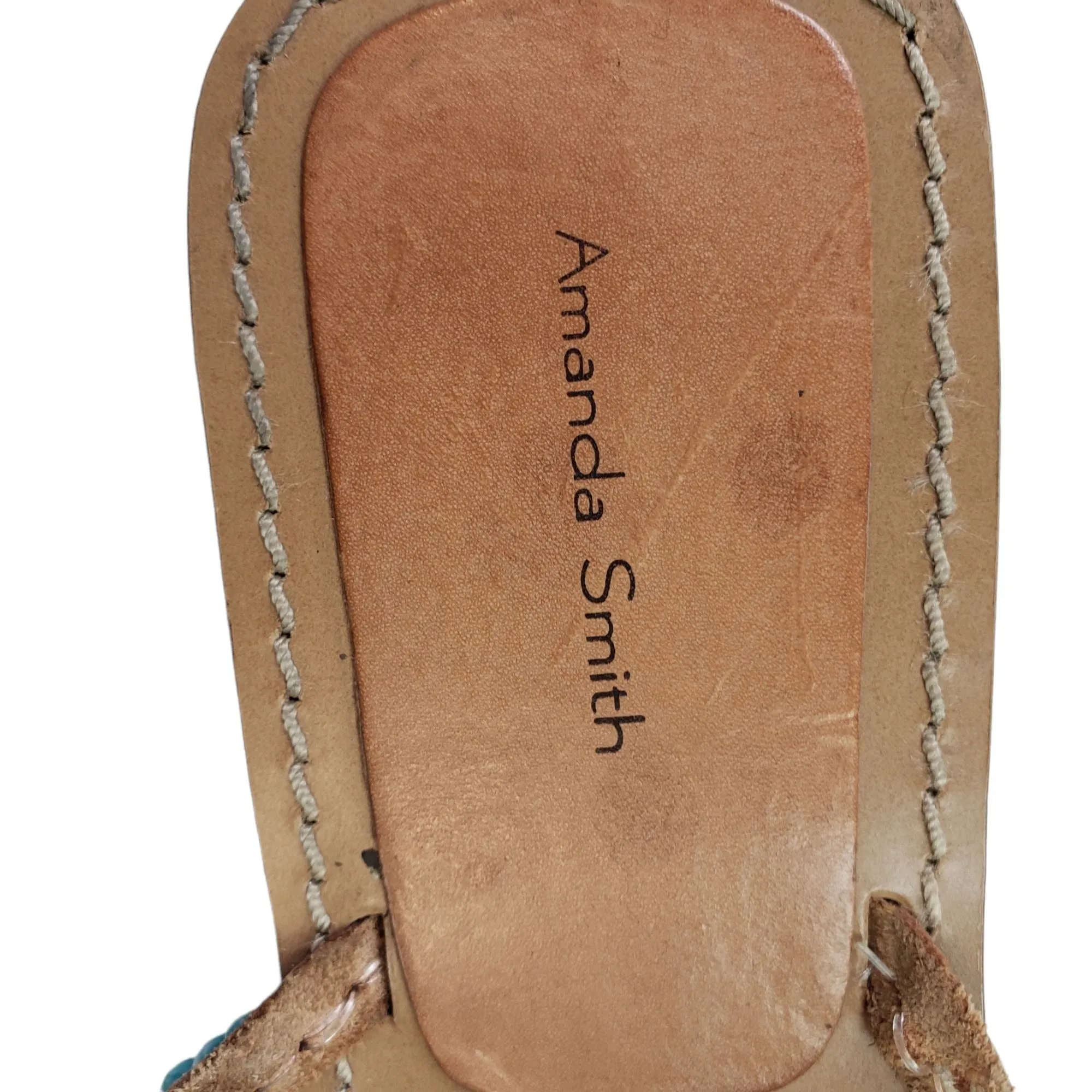 Amanda Smith Caribe Turquoise Beaded Leather Thong Sandals Size 10