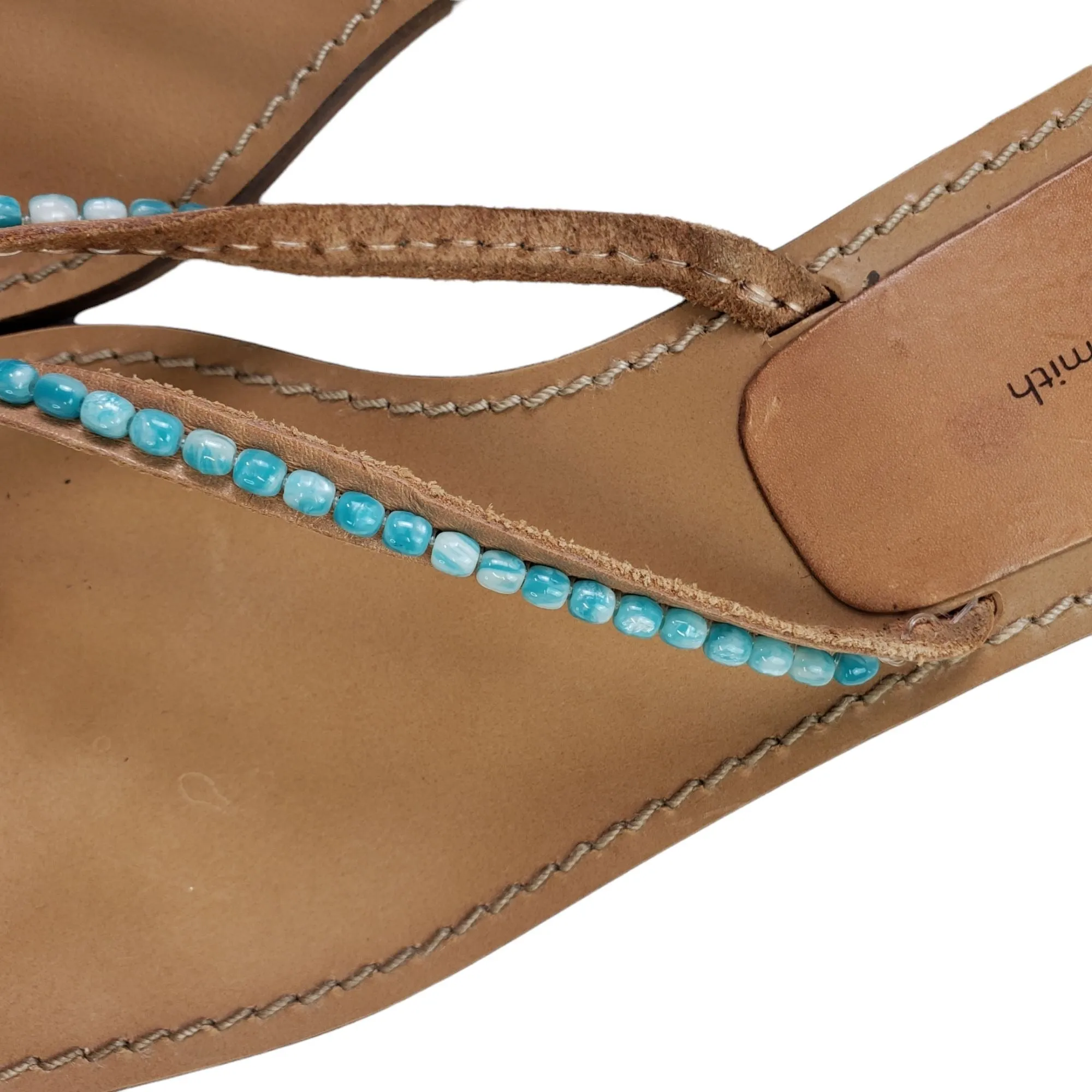 Amanda Smith Caribe Turquoise Beaded Leather Thong Sandals Size 10