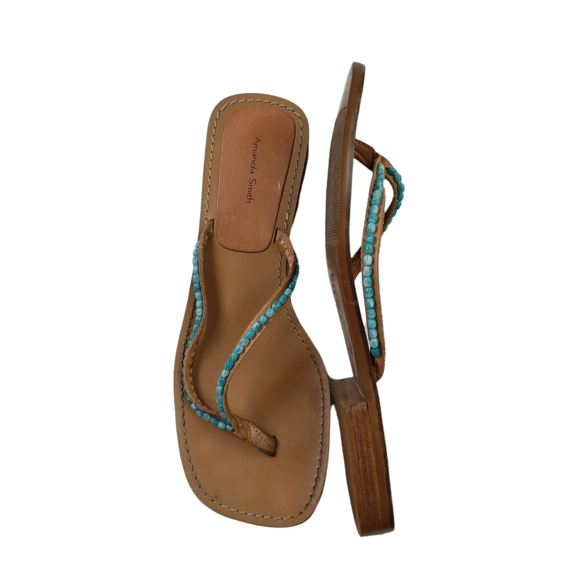 Amanda Smith Caribe Turquoise Beaded Leather Thong Sandals Size 10