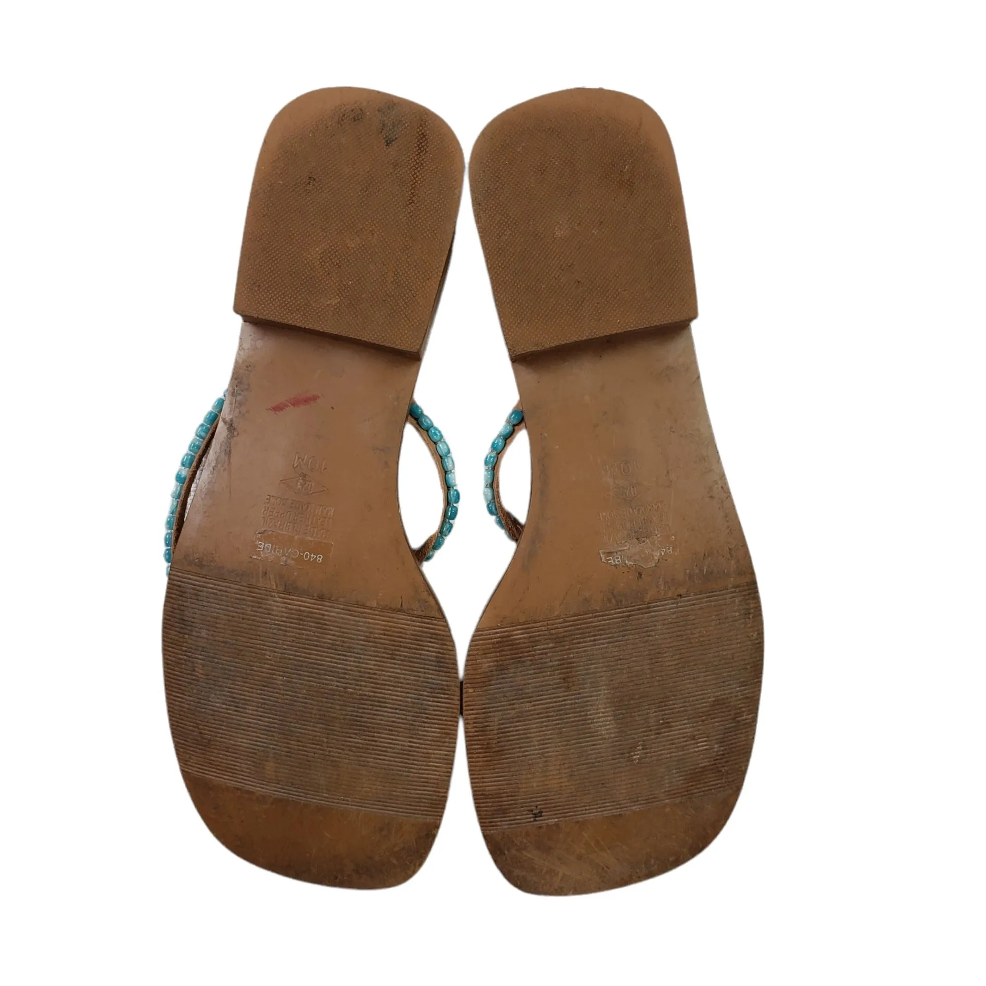 Amanda Smith Caribe Turquoise Beaded Leather Thong Sandals Size 10